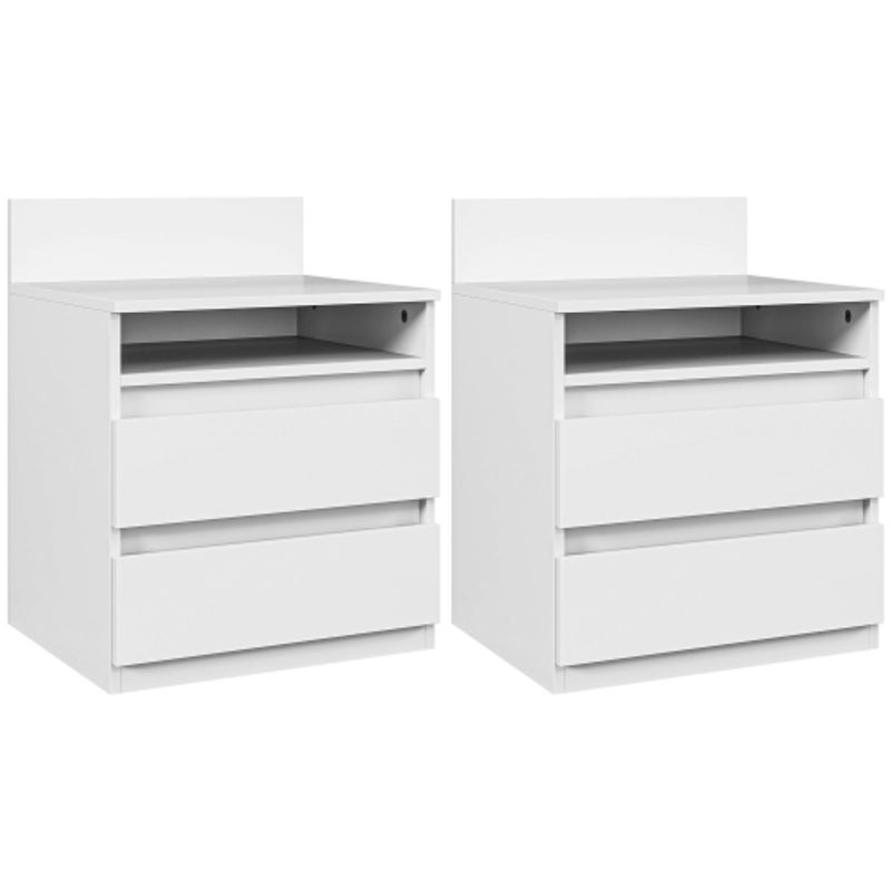 2er-Set Nachttisch Mit 2 Schubladen, Beistelltisch, Nachtschrank Mit Ablage, Nachtkommode Für Schlafzimmer, Wohnzimmer, Weiß_voghion.com