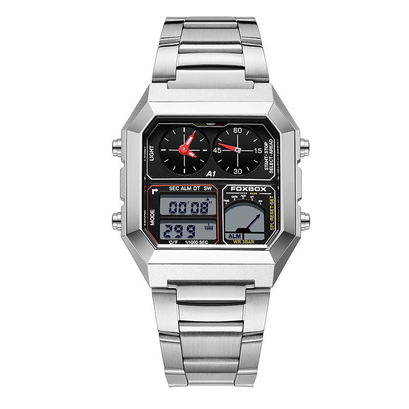 Nw Fashionabl Dual Display Mn's Multifunctional Alarm Clock Night Light Sports Chronograph Watch High Apparanc_voghion.com