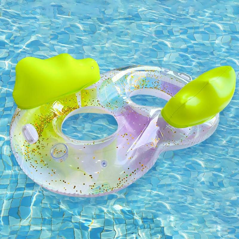 Double Cloud-Shaped Pool Float With Glitter & Cup Holders - Romantic Inflatable Lounger For Couples (Ergonomic Backrest Durable PVC 500lbs Capacity)​​_voghion.com