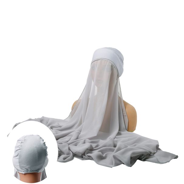 Women's All-in-One Pile Hat & Chiffon Headscarf – Fashionable Solid Color Sunshade (Ethnic Style, Lazy Wear Design)_voghion.com