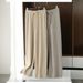 Pantaloni a gamba larga in maglia a vita alta da donna - Pantaloni a gamba dritta morbidi e caldi in tinta unita, vestibilità comoda e ampia per autunno e inverno_voghion.com