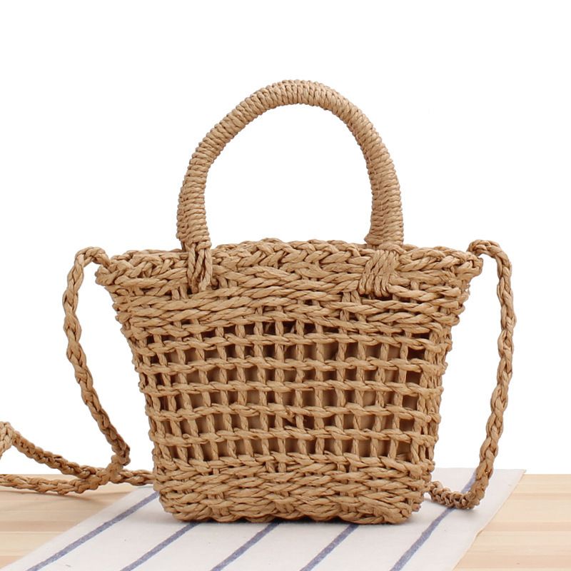 Damentaschen Neue gewebte Tasche aus Kirschpapierseil Süße Strandtasche für den Urlaub am Meer Diagonale kleine frische gewebte Tasche_voghion.com
