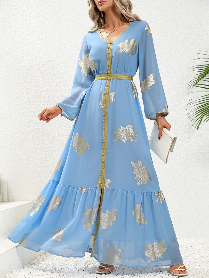 M219 # Women's Dubai Hot Pot Gold Arab Large Size Long Dress Robe_voghion.com