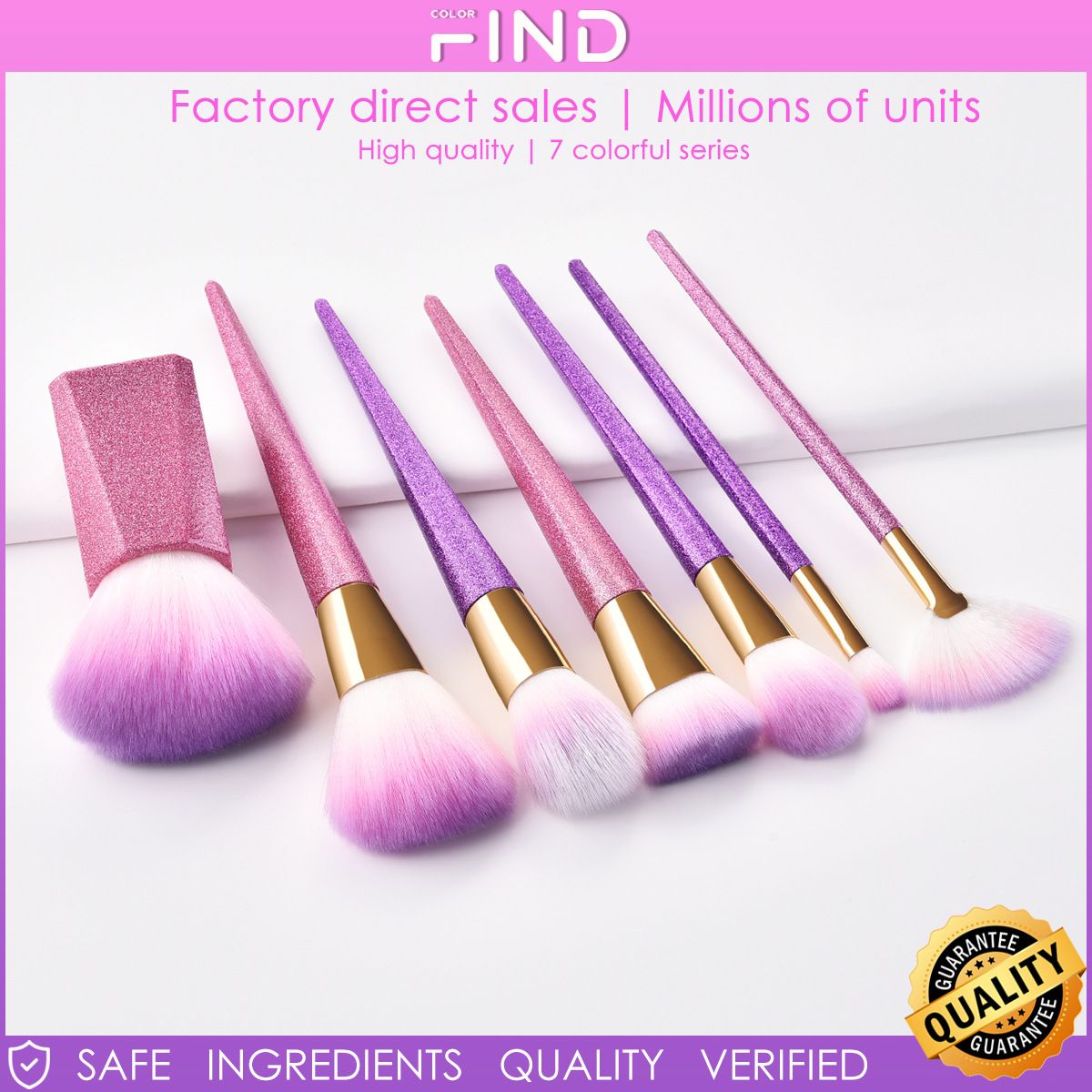 FINDCOLOR 7 flerfarvede professionelle makeupbørstesæt, farverigt design, rejsesæt af høj kvalitet_voghion.com