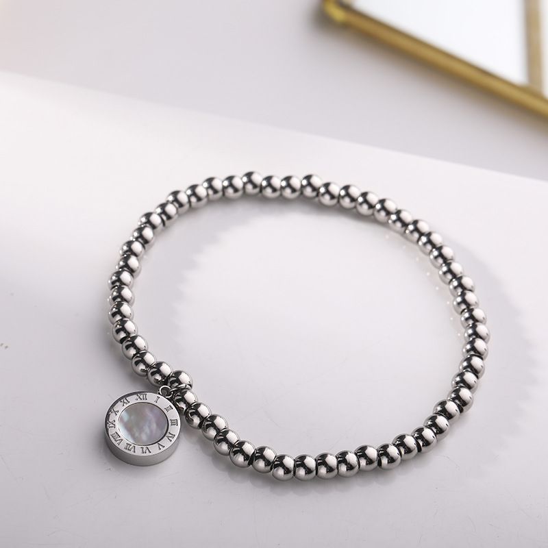 Elastiskt romersk siffra svart och vitt armband kvinnlig roséguld titanstål smycken armband kreativa kvinnliga tillbehör_voghion.com