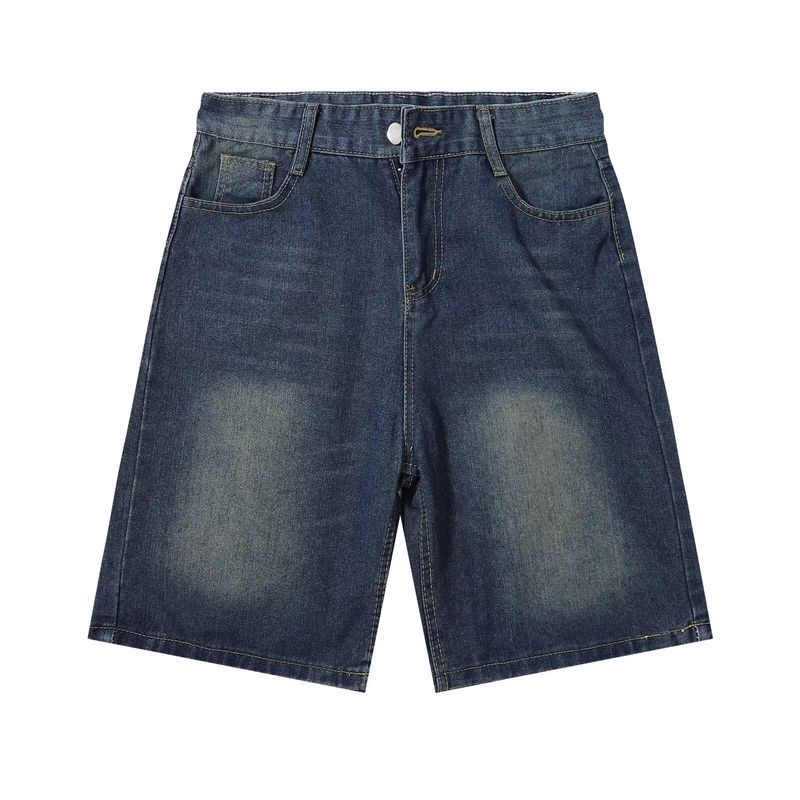 Abbigliamento maschile Nuovo American Retro Distressed Lavato Dritto Jeans Uomo Trendy Marchio Largo Gamba Larga Casual Versatili Pantaloncini_voghion.com