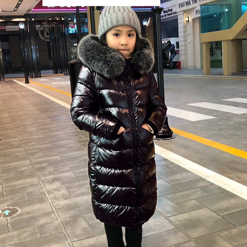 Children's down jacket long over the knee thick big fur collar children's clothes baby boys and girls winter clothing tide_voghion.com