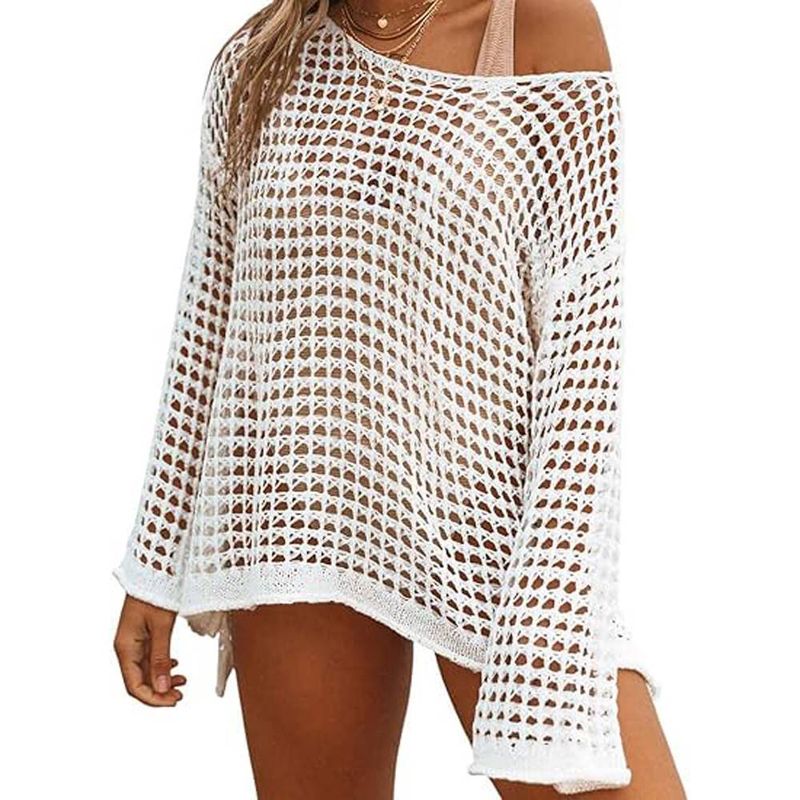 Cuello de baño de crochet para mujer, sexy, calado, tejido de punto, para verano_voghion.com