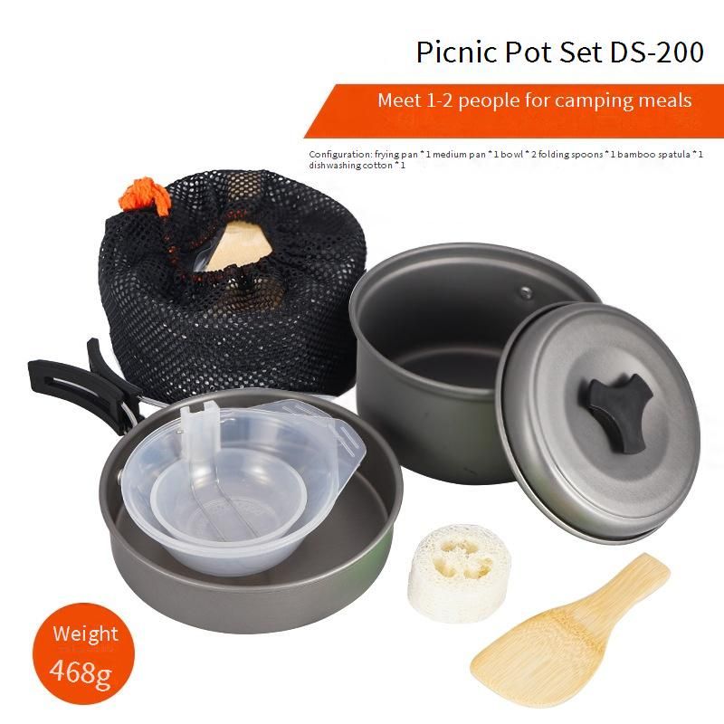 Portable Camping Cookware Set For 1-2 Persons - Non-Stick Lightweight Backpacking Pots & Pans - Compact Hiking & Travel Cook Kit With Foldable Handle​_voghion.com