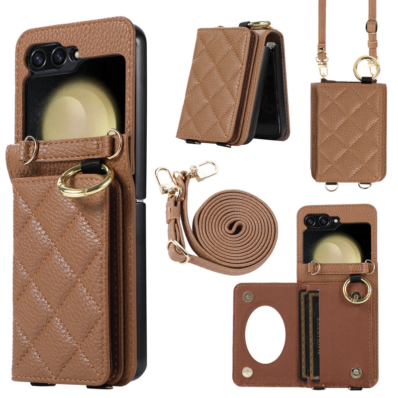 Compatible With Samsung Z Flip6 Foldable Card Slot Mobile Phone Case Z Flip7 5 Small Crossbody Mobile Phone Protective Case_voghion.com