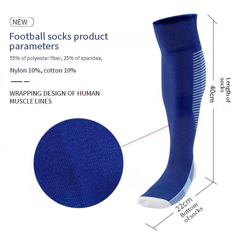 Calzini da calcio traspiranti con fodera in spugna - Calzini sportivi lunghi fino al ginocchio per bambini e adulti, antiscivolo, traspiranti, design a righe_voghion.com