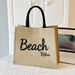 Beach Bag Large Capacity Linen Bag Women's Linen Carrying Mommy Bag Student Class Shoulder Tote Bag_voghion.com