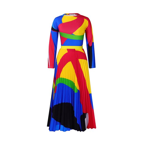 Damenbekleidung Faltendruck Kontrastfarbener Anzug Langärmliges Oberteil Modischer Halbrock Zweiteiliges Set_voghion.com