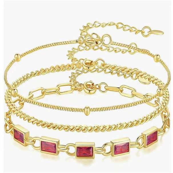 Women's Jewelry Brass Real Gold Electroplating Stacking Wear Three Layers Inlaid With Colored Zircon Light Luxury Ladies Bracelet_voghion.com