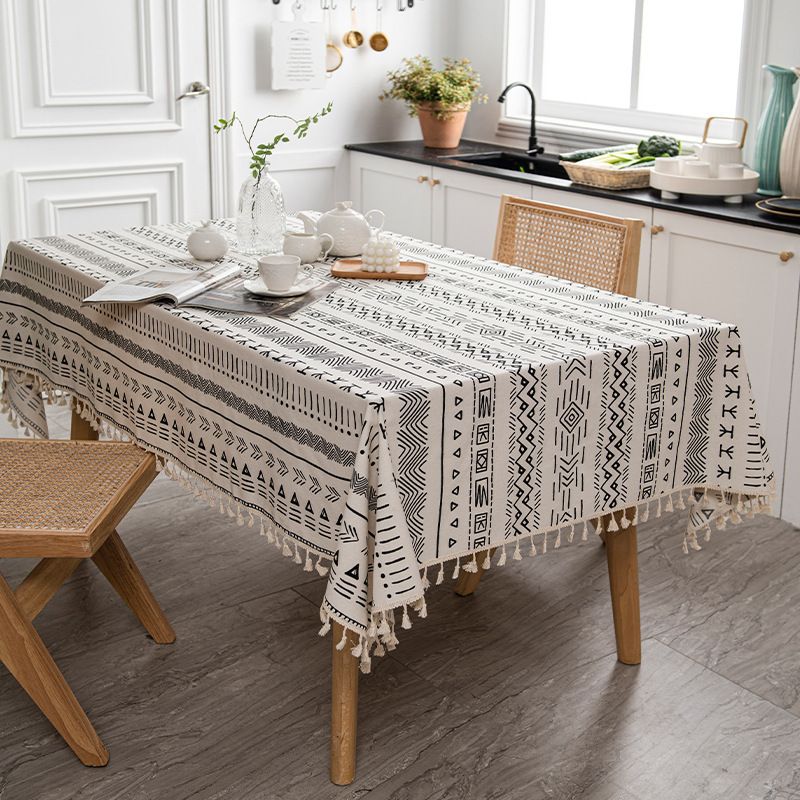 Bohemian Cotton And Linen Tablecloth Dining Table Home Ethnic Style Fabric Rectangular Tassel Tablecloth Waterproof And Oil Proof_voghion.com