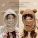 with Face Shield For Women Winter Cycling Neck Warmer Integrated Thickened Warm Ear Protection Cute Bear Pullover Hat_voghion.com