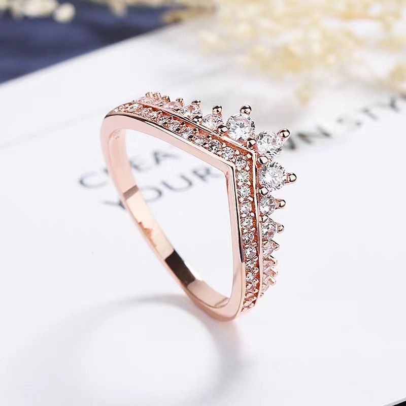 Recommends Pan's Same Style 925 Silver Diamond Platinum Rose Gold Shiny Princess Wish Ring Ring Female_voghion.com