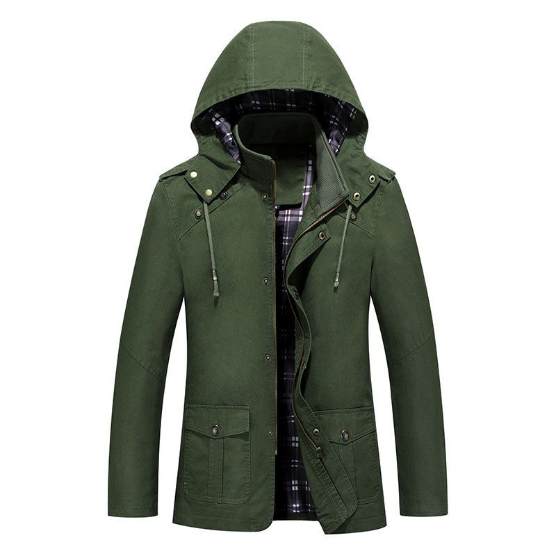 Fornecimento direto da fábrica de jaqueta casual com capuz masculina de outono e inverno, jaqueta corta-vento slim de comprimento médio para homens_voghion.com
