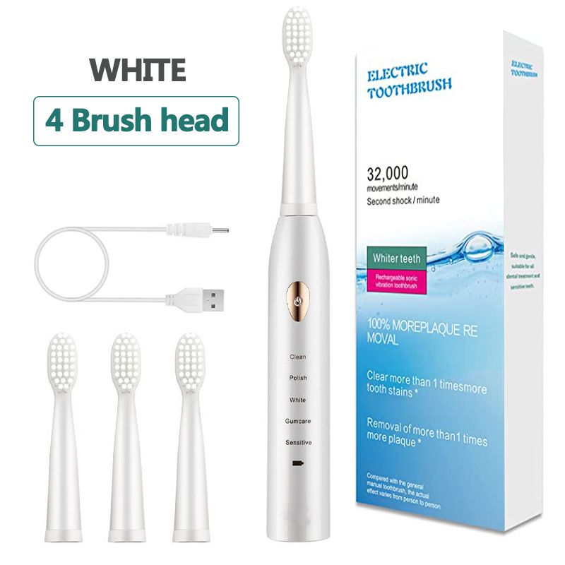 4-head sonic electric toothbrush, 5-speed USB charging, intelligent timed teeth cleaning, waterproof couple toothbrush_voghion.com
