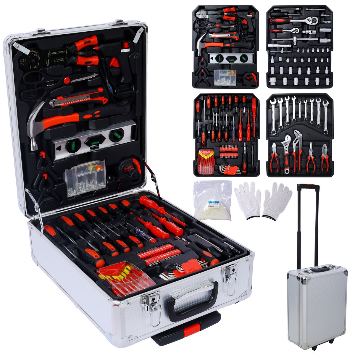 899pcs Home Repair Tool Set Kit For Men, Toolbox Storage Case With 4 Drawers, General Household Tool Kit With Rolling Tool Box, Tool Set Kit For Maintenance, Garden, Homeowner, Handyman ,silver Case_voghion.com