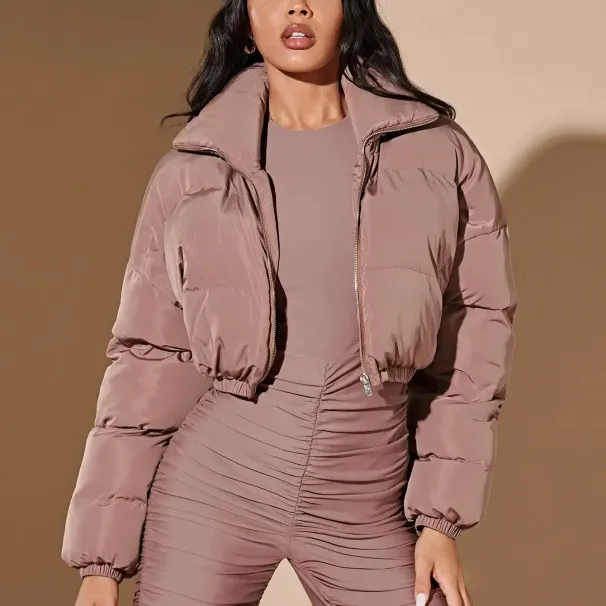 Cappotto corto invernale da donna americano, nuovo, imbottito in cotone, piccolo, tinta unita, con collo alto, cappotto imbottito in cotone_voghion.com