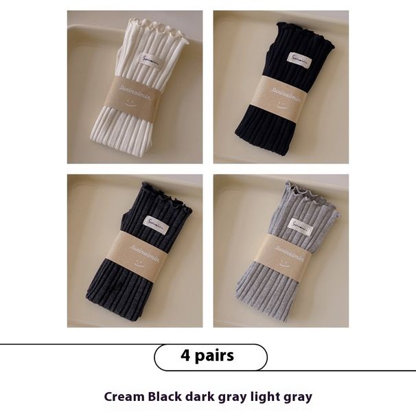 Calzini Autunno e Inverno Nuovo Articolo Dolce Fungo Bordo Striscia Verticale Calzini Impilabili Etichetta Tessuto Calzini Tubolari In Puro Cotone Per Le Donne_voghion.com