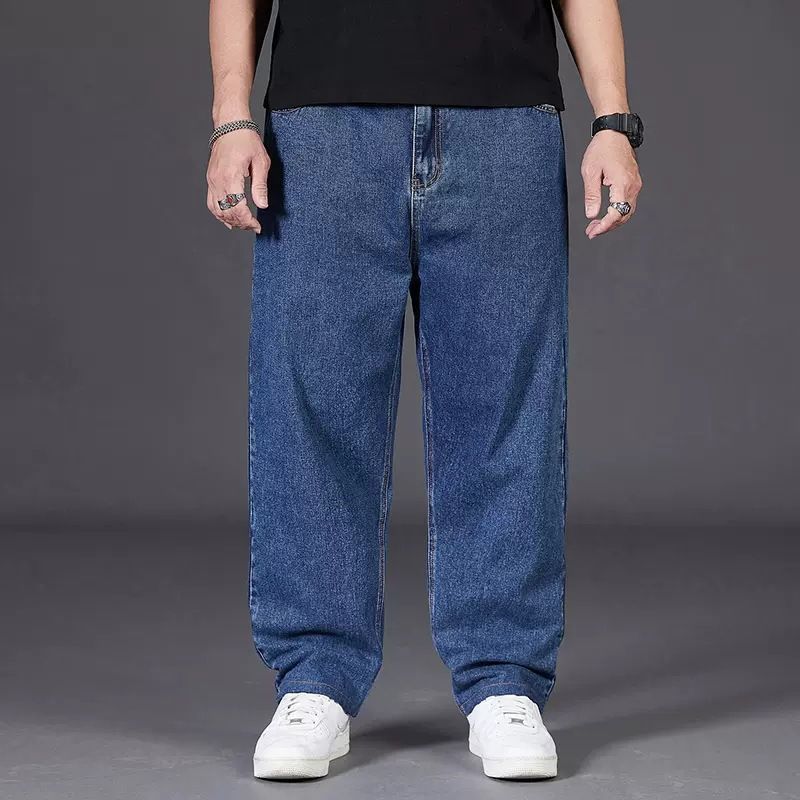Abbigliamento maschile Jeans di grandi dimensioni per uomo in autunno Pantaloni da uomo di grandi dimensioni Pantaloni larghi dritti Fat Fat Guy Pantaloni larghi con elastico in vita_voghion.com