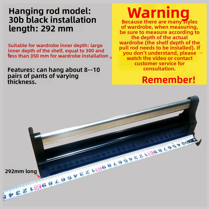 Cabide para calças retrátil de 30 cm com montagem superior - organizador de armário extensível para guarda-roupas walk-in_voghion.com