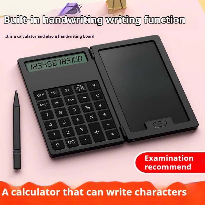 Calculadora de escritorio plegable de 12 dígitos con panel de escritura LCD y función de voz, con doble fuente de alimentación para oficina, finanzas y escuela._voghion.com