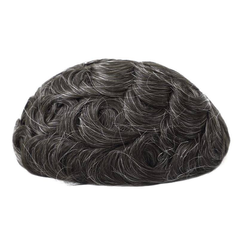 Q6 Toupee For Men 100% Human Hair Pieces I French Lace Front Poly Skin Bleached Hair Replacement System Wigs Darkest Brown With 20% Grey Color #220_voghion.com