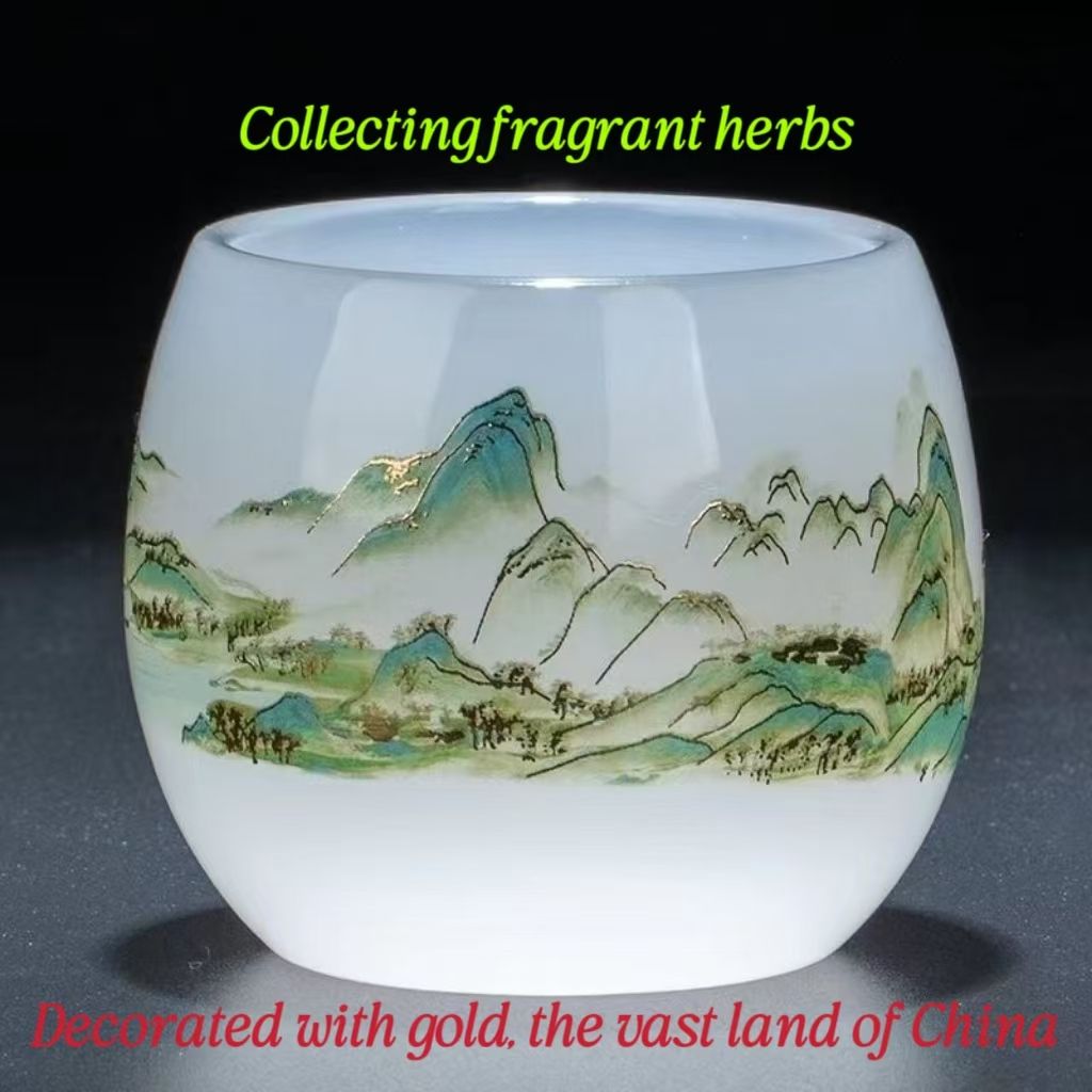 Classic Jade Porcelain "Ten Thousand Miles Of Land And Water" Tea Cup And Wine Cup, Engraved With "Thousand Miles Of Land And Water" Pattern, Fair Cup_voghion.com