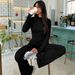 Women's Fashion 2025 Autumn Winter New Fashionable Crop Top Long Sleeve Slim Fit Tie Flared Pants Casual Set_voghion.com