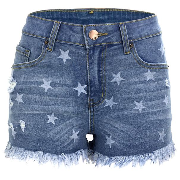 Distressed Fringe Denim Shorts For Women - High Stretch Cotton Blend, Mid-Rise, Relaxed Fit, Casual & Street Style_voghion.com