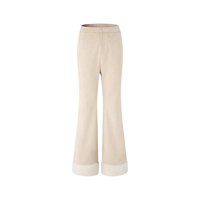 Completo da donna alla moda PEMPL, giacca e pantaloni in pelle scamosciata di lana di agnello invernale, set da due pezzi_voghion.com