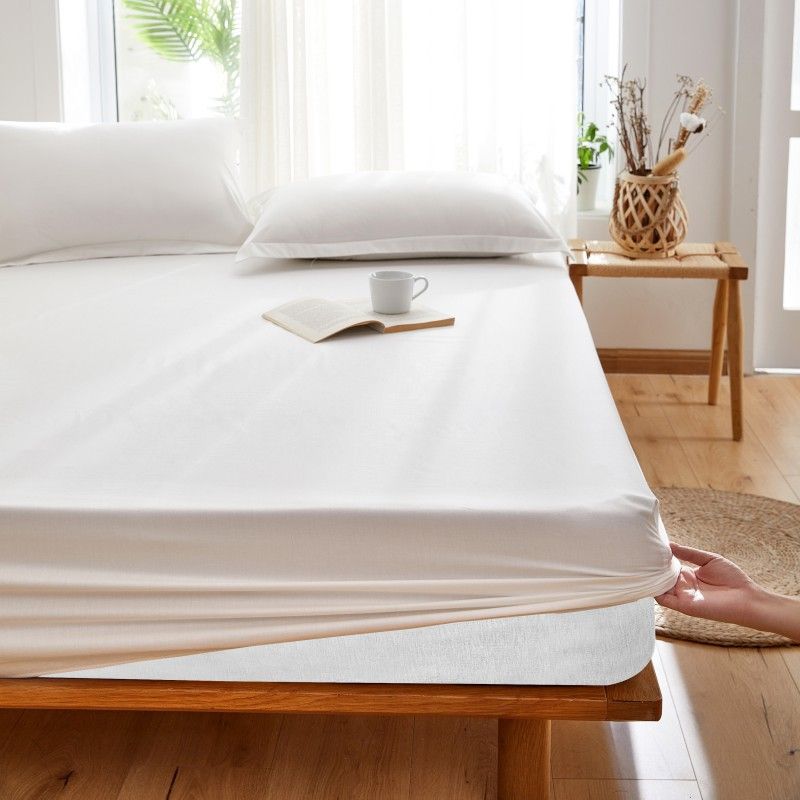 100% Cotton Fitted Sheet - Solid Color Bed Skirt For Single/Double Mattress, Hotel & Home Use - Breathable Mattress Protector Cover For Simmons​​_voghion.com