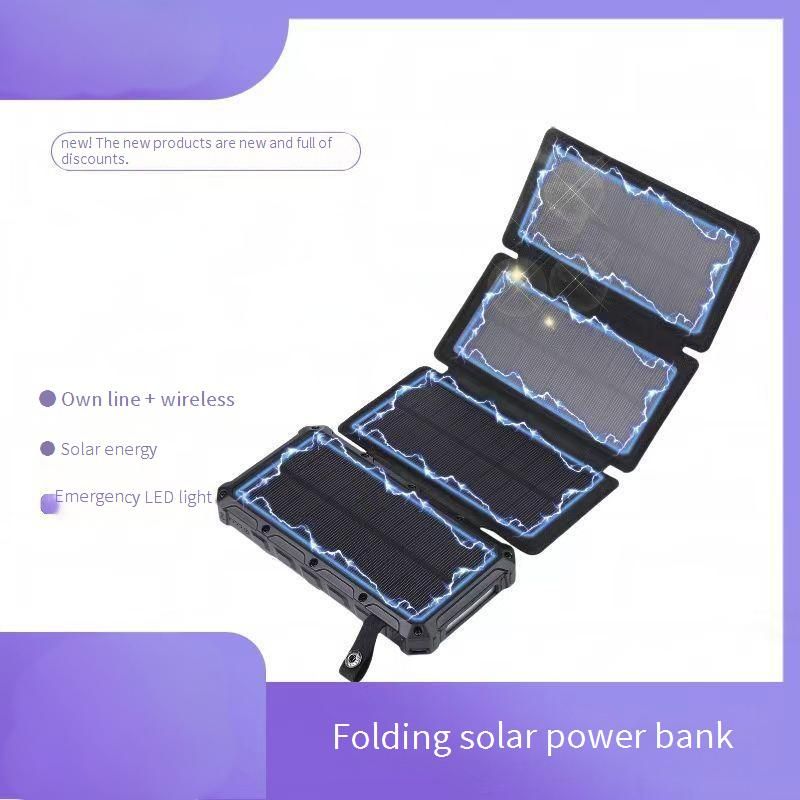 Power Bank New Foldable Solar Wireless Charging Treasure Outdoor Mobile Power Supply With Emergency LED Light_voghion.com