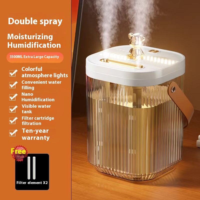 Ultra-Quiet Dual Nozzle Humidifier For Large Rooms – 500ml USB-Powered Adjustable Mist, Ideal For Home & Office (White, Square Design)_voghion.com