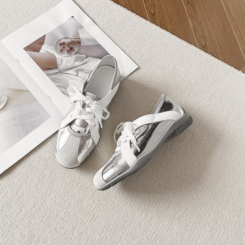 Niche Height-enhancing Ballet Trainers 2025 Spring/Summer New Square Toe Ribbon Shoes_voghion.com