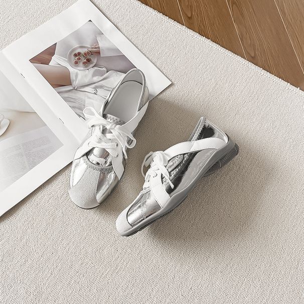 Niche Height-enhancing Ballet Trainers 2025 Spring/Summer New Square Toe Ribbon Shoes_voghion.com