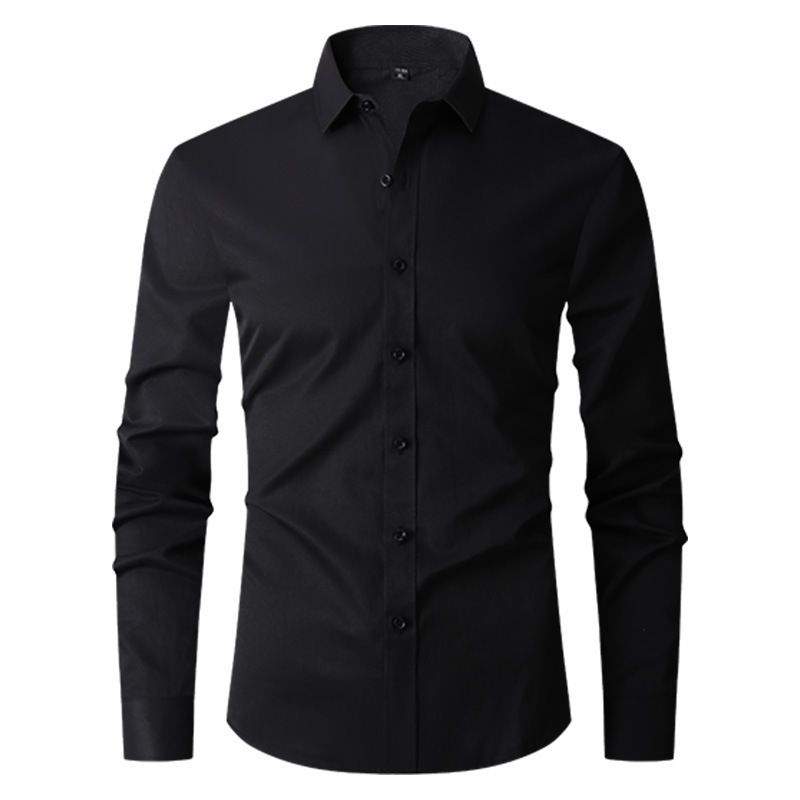 Men's Clothing Men's Slim Fit Long Sleeve Dress Shirt - Formal & Casual Solid Color Wedding Office Business Shirt - Breathable Polyester Blend_voghion.com