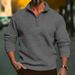 Autumn And Winter Napped Fabric Men's Casual Long Sleeve Hoodie Solid Color Half Zip Stand Collar T-shirt Top Men's Pullover_voghion.com