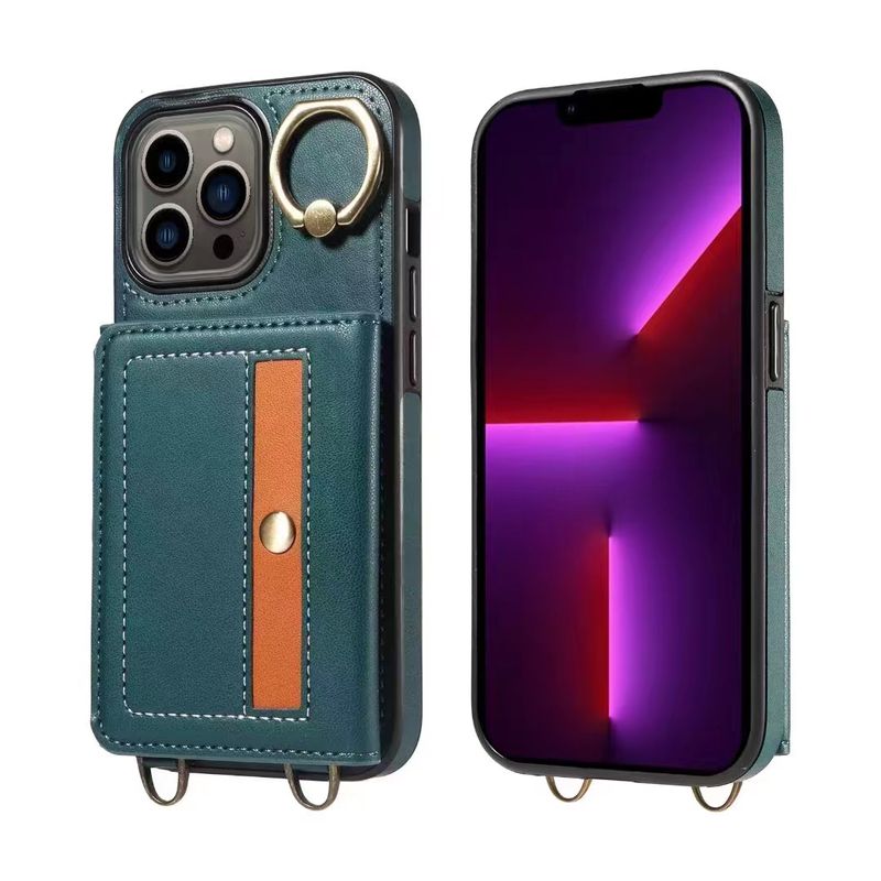 For Samsung S22 S23 S24 Plus Ultra FE A33 A53 A73 A23 A24 A25 A34 A54 Leather Card Holder Ring Stand Long Strap Phone Case Cover_voghion.com