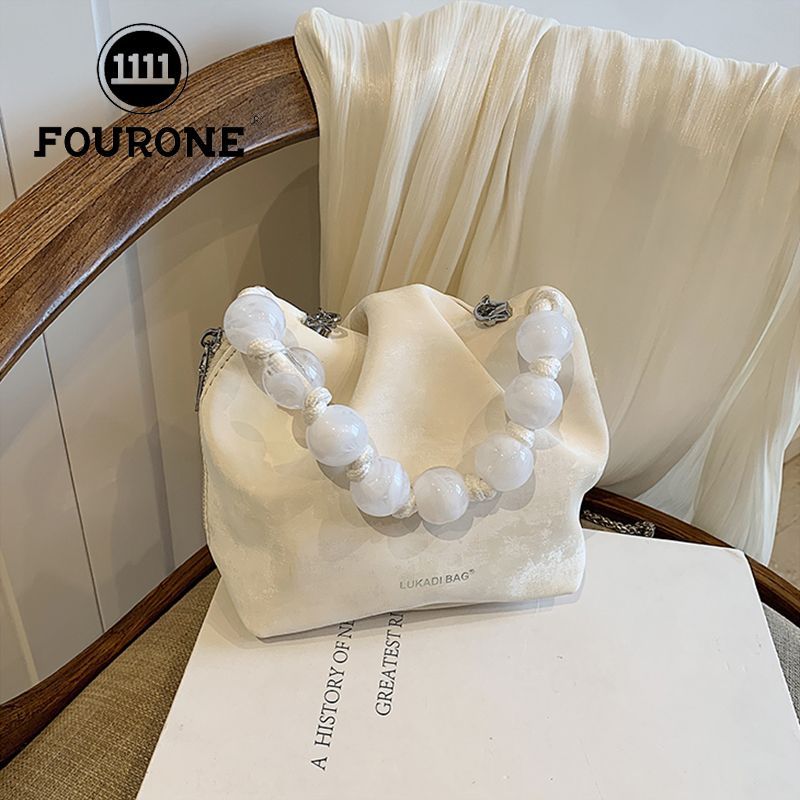 FOUR ONE Borsa a tracolla piccola in velluto con perline personalizzata per donna, nuova moda, con secchiello a catena di alta qualità_voghion.com