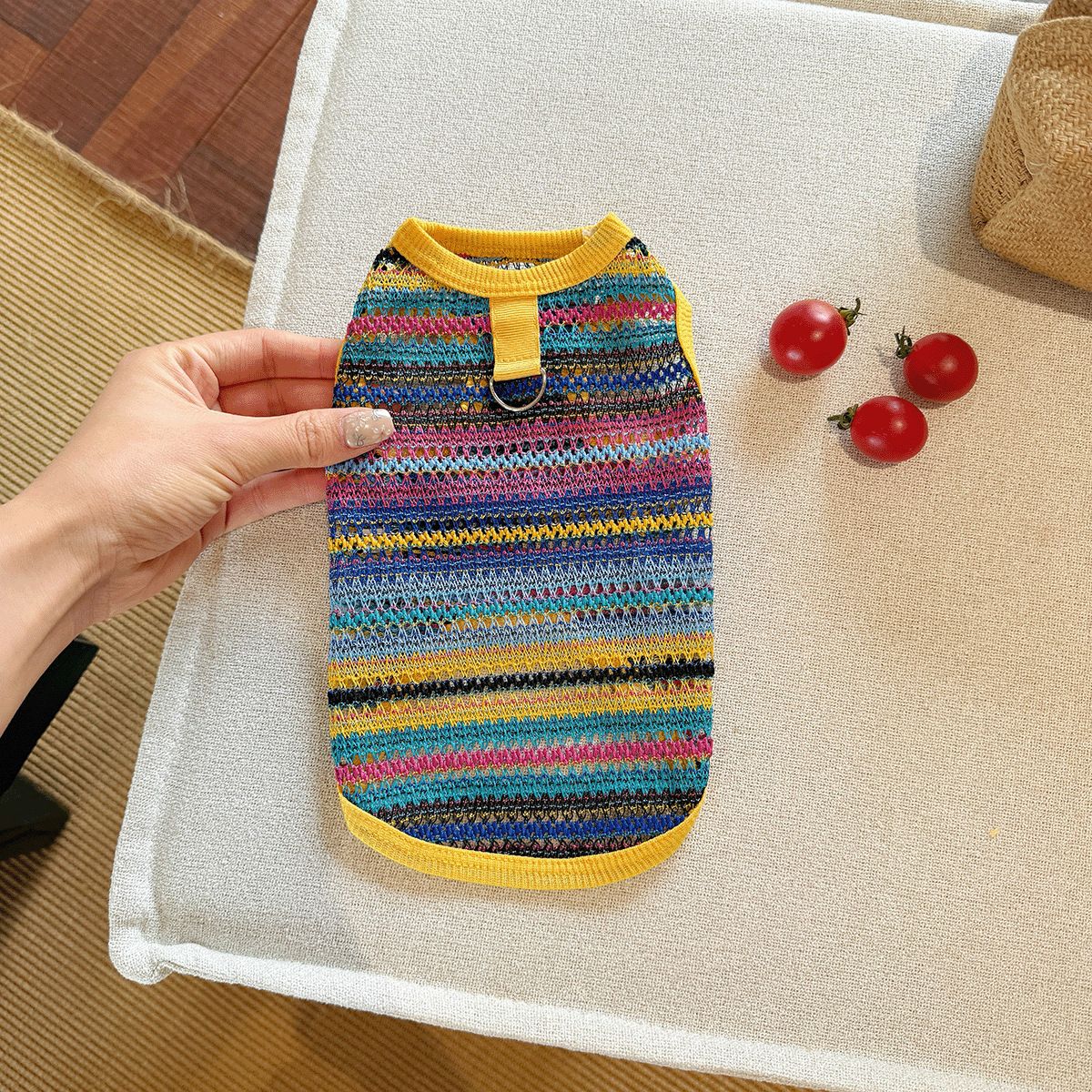 Pet Dog Cat Spring Summer New Breathable Hollow Woven Strap Dress Multi-color Thin Clothes For Bichon Teddy_voghion.com