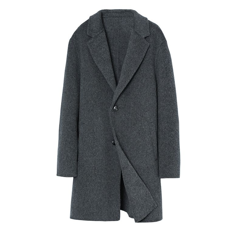 Men’s Relaxed-Fit 100% Wool Overcoat – Minimalist Longline Winter Coat With Stand Collar (M-3XL, Grey)_voghion.com