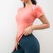 Women's Clothing Summer New Fitness Short Sleeved Elastic Running Yoga Clothes Printed Slimming Quick Drying T Shirts In Stock_voghion.com