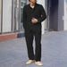 Men's Autumn Casual Single Breasted Lapel Linen Shirt Cardigan Long Sleeved Trousers Suit_voghion.com