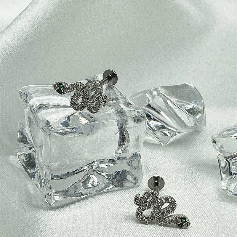 Full diamond snake green pupils, lip nails, ear bone nails, titanium steel punk piercing jewelry, niche, sweet, cool, spicy girls, light luxury_voghion.com