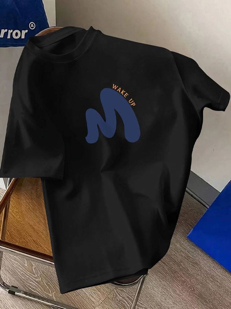 Men's Short Sleeve T-shirt With Versatile Lettering Print Design 240g Cotton_voghion.com