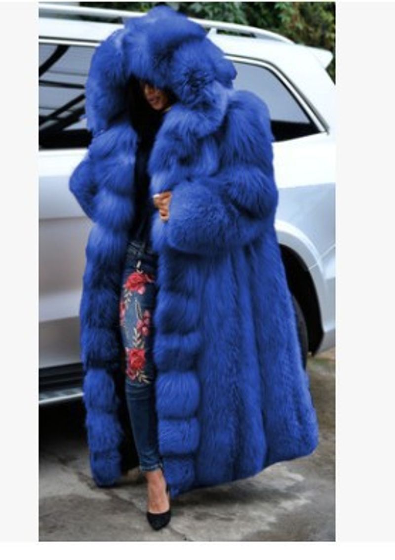 Dameskleding Lange bontjas Effen kleur Losse modieuze warmte Dikke extra maat capuchonjas_voghion.com